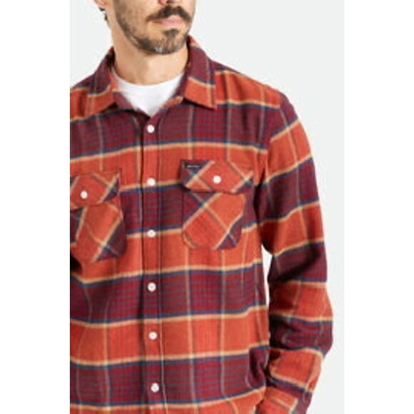 Brixton Men’s Bowery Button Down Flannel Standard Fit Size: Medium Navy Orange - Picture 3 of 9